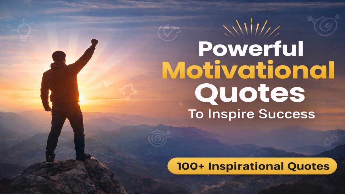 Silhouette of a man standing on a mountain with sunrise background representing motivational quotes for success