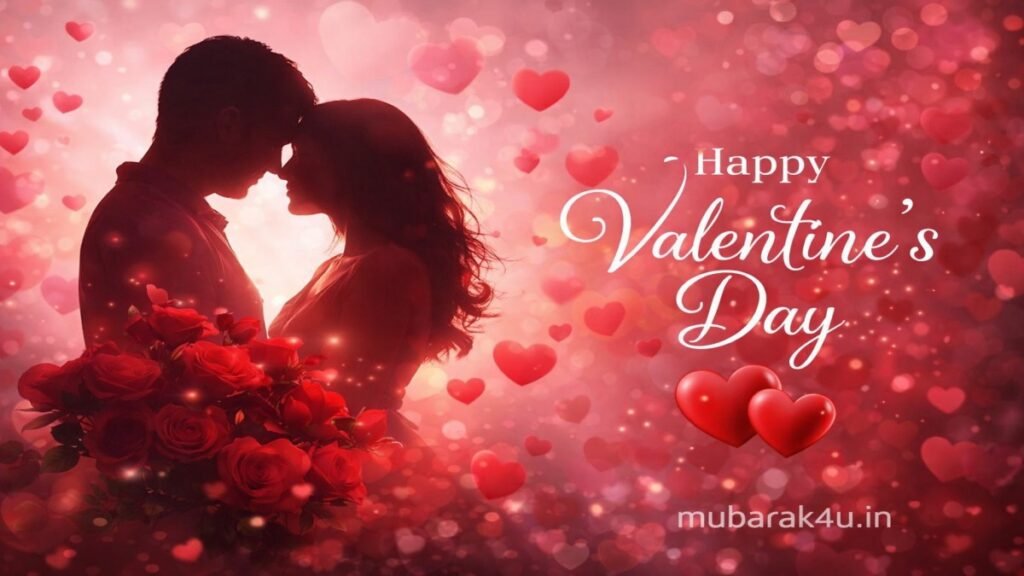 Happy Valentines Day wishes image with hearts and love theme