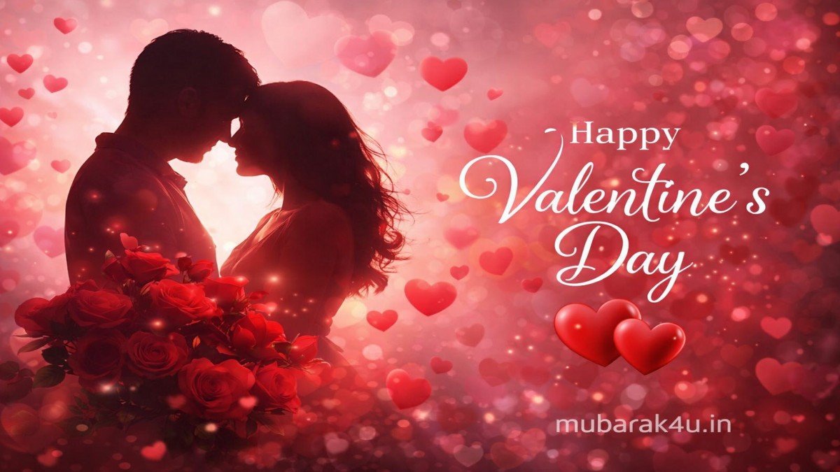 Happy Valentines Day wishes image with hearts and love theme