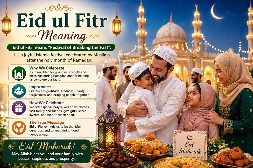 Eid ul Fitr Meaning family celebration mosque image