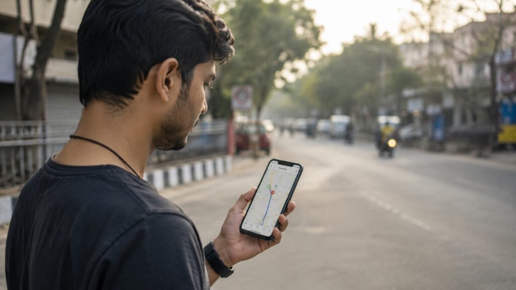 GPS Kaise Kaam Karta Hai showing smartphone navigation and location tracking technology