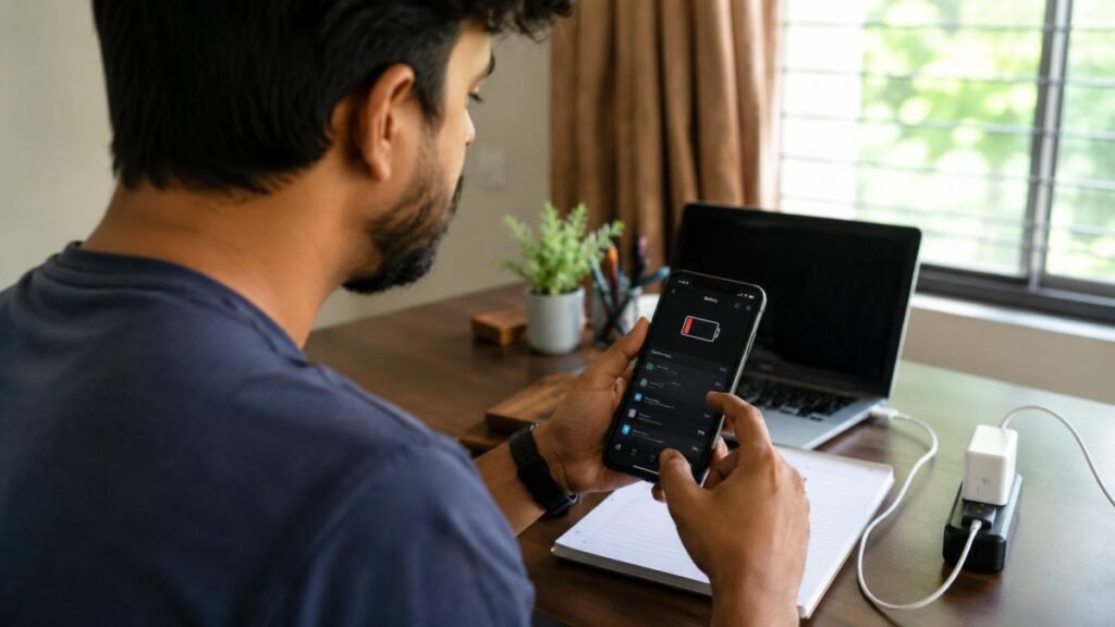 Phone Ki Battery Jaldi Kyu Khatam Hoti Hai - smartphone battery usage settings check karte hue user