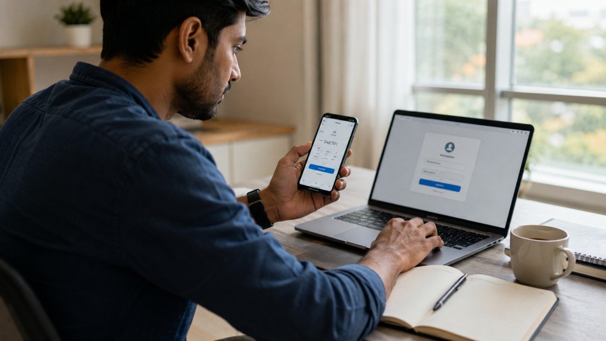 Two-Factor Authentication Kya Hai showing account login and verification code on smartphone